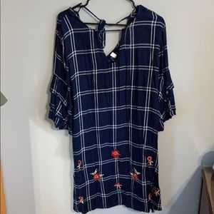 Embroidered plaid dress